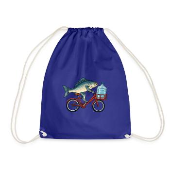 Fisch auf Fahrrad mit Wasserflasche - Turnbeutel - Königsblau - Vorne