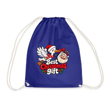 Weihnachtsstorch mit Geschenkpaket - Turnbeutel - Königsblau - Vorne