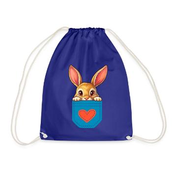 Hase in einer Tasche mit Herz - Turnbeutel - Königsblau - Vorne