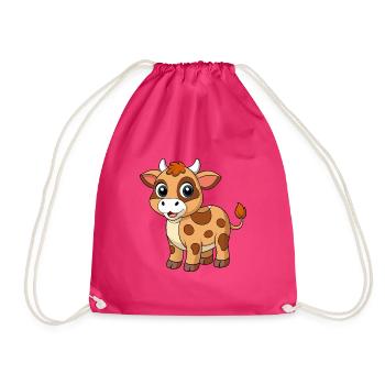 Kuh Niedliche Maskottchen Zeichentrickfigur Kawaii - Turnbeutel - Fuchsia - Vorne