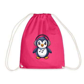 Pinguin Lustige Zeichentrickfigur Kopfhörermusik - Turnbeutel - Fuchsia - Vorne