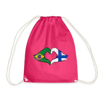 Brazil Finland Flag Hands Heart Shape Used - Drawstring Bag - fuchsia - Front