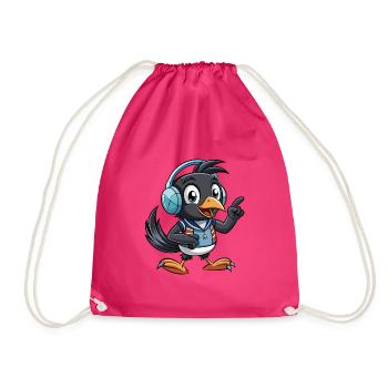 Elster Lustige Zeichentrickfigur Kopfhörer Musik - Turnbeutel - Fuchsia - Vorne