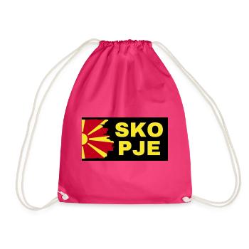 Skopje City with North Macedonia Flag Design - Drawstring Bag - fuchsia - Front