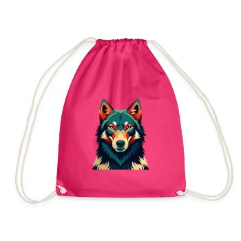 Wolf Cartoon Figur Buntes Haustier Tier - Turnbeutel - Fuchsia - Vorne