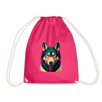 Wolf Cartoon Figur Buntes Haustier Tier - Turnbeutel - Fuchsia - Vorne