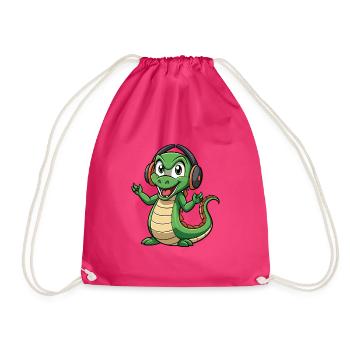 Anaconda Lustige Cartoon Figur Kopfhörer Musik - Turnbeutel - Fuchsia - Vorne