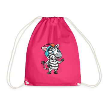 Zebra Lustige Zeichentrickfigur Kopfhörer Musik - Turnbeutel - Fuchsia - Vorne