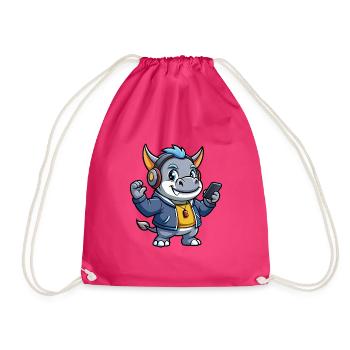 Rhino Lustige Zeichentrickfigur Kopfhörer Musik - Turnbeutel - Fuchsia - Vorne