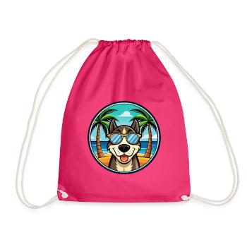Sibirische Trikolore Hunderasse Cartoon Beach - Turnbeutel - Fuchsia - Vorne