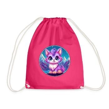 Pixie Cat Bunte Karikatur Aquarell Illustration - Turnbeutel - Fuchsia - Vorne