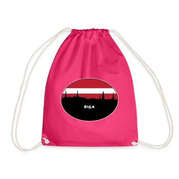 Riga Lettland Flagge Skyline Silhouette Reisen - Turnbeutel - Fuchsia - Vorne
