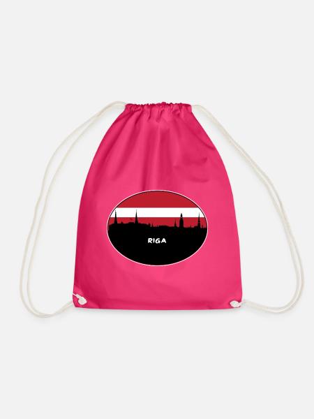 Riga Lettland Flagge Skyline Silhouette Reisen - Turnbeutel - Fuchsia