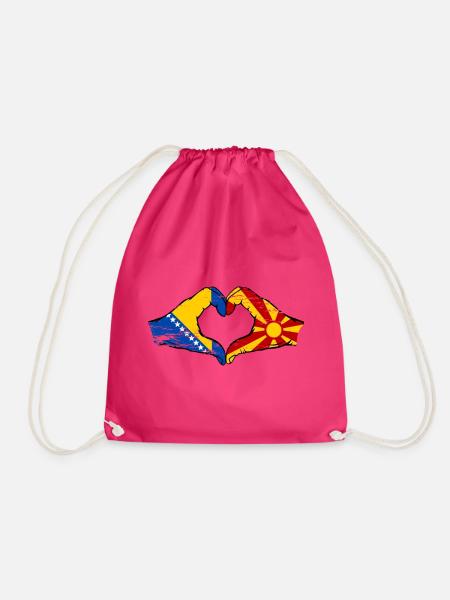 Bosnien Makedonien Flagge Hände Herzform used - Turnbeutel - Fuchsia