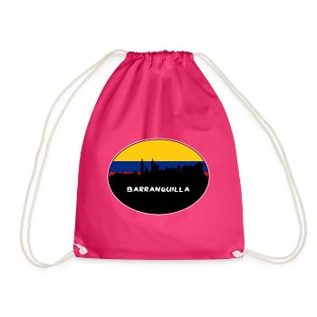 Barranquilla Kolumbien Flagge Skyline Silhouette Trav - Turnbeutel - Fuchsia - Vorne