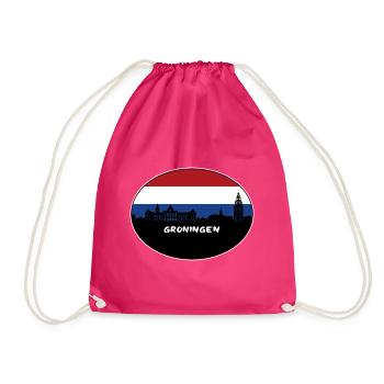Groningen Niederlande Flagge Skyline Silhouette Trav - Turnbeutel - Fuchsia - Vorne