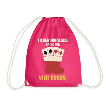 Lieber Nikolaus bring mir vier Buben – Skat - Turnbeutel - Fuchsia - Vorne