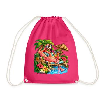 Flamingo im Tropenparadies – Sommer Relax - Turnbeutel - Fuchsia - Vorne