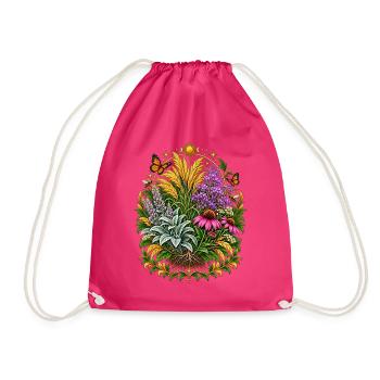 Wiesenkranz: Blumen, Schmetterlinge - Turnbeutel - Fuchsia - Vorne