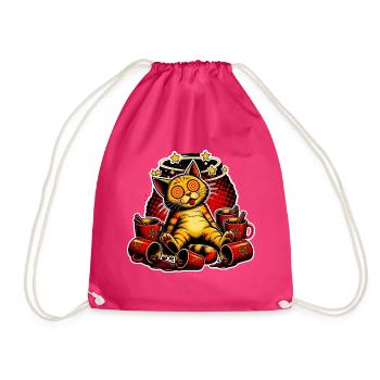 Katze Glühwein Betrunken Pop Art Comic T-Shirt - Turnbeutel - Fuchsia - Vorne