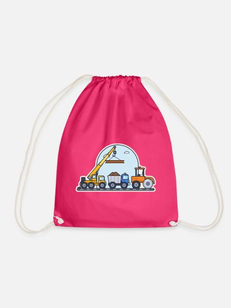 Baustelle: Kran, Kipper und Straßenwalze - Turnbeutel - Fuchsia