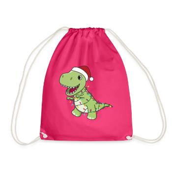 Dinosaurier Weihnachten Schnee Winter T-Rex Dino - Turnbeutel - Fuchsia - Vorne