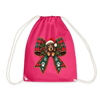 Weihnachtshund im Schleifenband - Turnbeutel - Fuchsia - Vorne