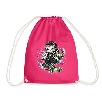 Neon-Skater-Katze in Streetwear - Turnbeutel - Fuchsia - Vorne