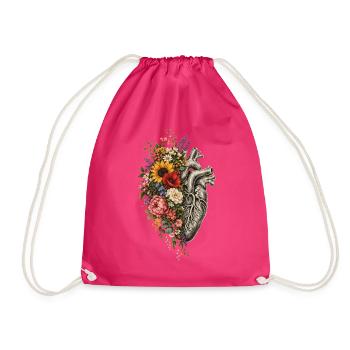 Blütenherz: Florales Anatomie-Design - Turnbeutel - Fuchsia - Vorne