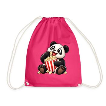Panda mit Popcorn Filme schauen Cartoon - Turnbeutel - Fuchsia - Vorne