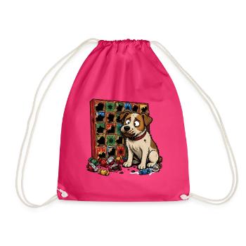 Hund Adventskalender Schokolade Comic T-Shirt - Turnbeutel - Fuchsia - Vorne