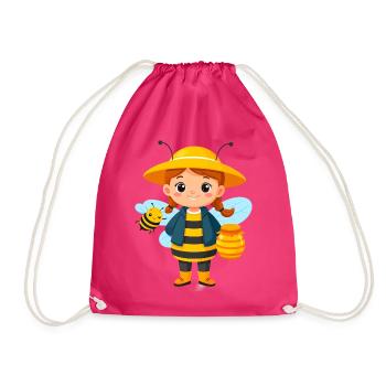 Kleine Comic Imkerin Biene Honig Kinder T-Shirt - Turnbeutel - Fuchsia - Vorne