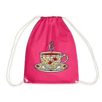 Florale Teetassenkunst - Turnbeutel - Fuchsia - Vorne