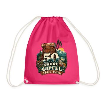 Gipfel statt Sofa – 50 Jahre Trekking - Turnbeutel - Fuchsia - Vorne