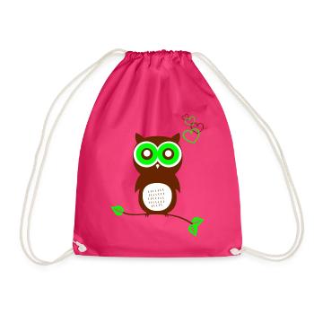 Eule mit grünen Gläsern und Herzen - Turnbeutel - Fuchsia - Vorne