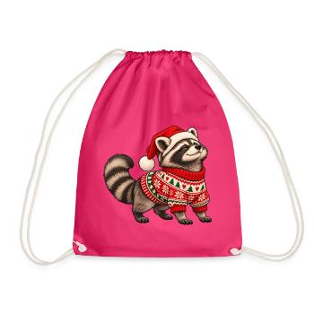 Weihnachts Waschbär – Norwegerpullover - Turnbeutel - Fuchsia - Vorne