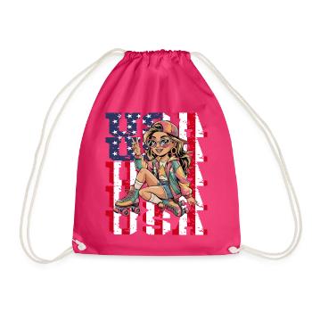  Stylisches USA-Retro-Girl auf Rollschuhen mit - Turnbeutel - Fuchsia - Vorne