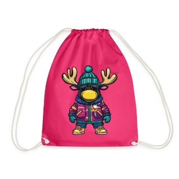 Elch mit Winterjacke und Sonnenbrille - Turnbeutel - Fuchsia - Vorne