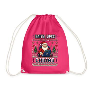 Santa Loves Coding – Pixel Ugly Sweater Look - Turnbeutel - Fuchsia - Vorne