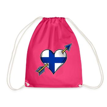 Finnland Flagge Herz mit Pfeil - Turnbeutel - Fuchsia - Vorne