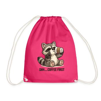 Waschbär mit Kaffee für Morgenmuffel - Turnbeutel - Fuchsia - Vorne