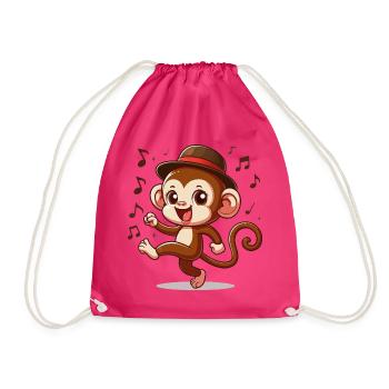 Tanzender Affe mit Hut und Musiknoten - Turnbeutel - Fuchsia - Vorne
