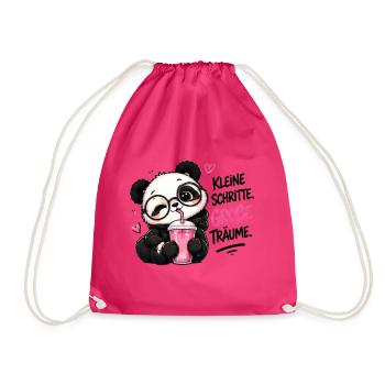 Panda mit Brille Kleine Schritte Große Träume - Turnbeutel - Fuchsia - Vorne