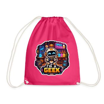 ICH BIN EIN NERD – Neon Space Robot Bar - Turnbeutel - Fuchsia - Vorne