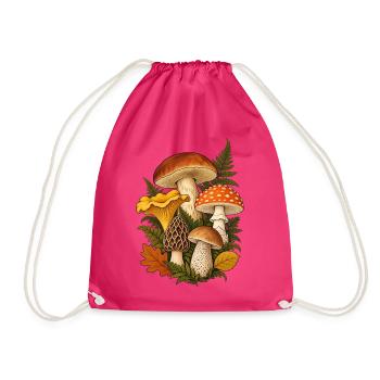 Waldpilze Shirt mit botanischer Pilzillustration  - Turnbeutel - Fuchsia - Vorne