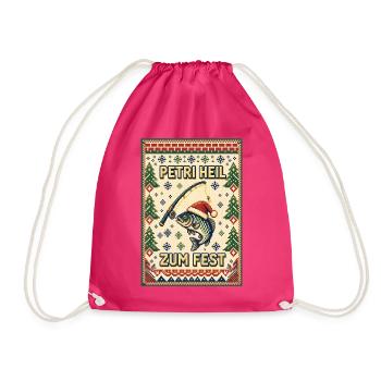 Petri Heil zum Fest – Pixel Ugly Sweater Angler - Turnbeutel - Fuchsia - Vorne