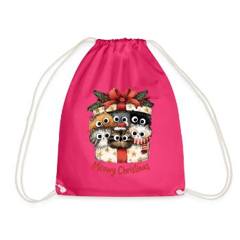 Meowy Christmas Katzen im Geschenk Weihnachten - Turnbeutel - Fuchsia - Vorne