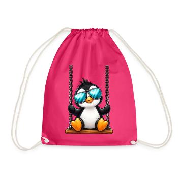 Süßer Pinguin mit Sonnenbrille auf Schaukel - Turnbeutel - Fuchsia - Vorne