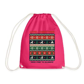 Level Christmas Pixel Hässlicher Pullover für Gamer - Turnbeutel - Fuchsia - Vorne