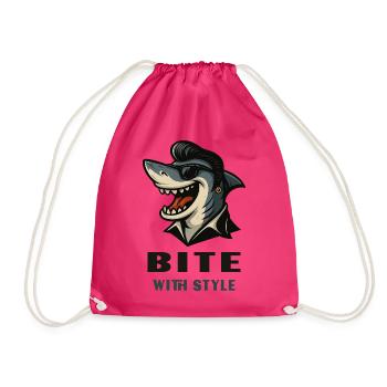 Cooler Hai im Rockabillylook mit Bite with Style - Turnbeutel - Fuchsia - Vorne